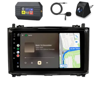 Zdjęcie produktu dla 9-calowe radio z Android Auto i CarPlay do Mercedesów klasy A/B/V (W169, W245, W639), Sprintera (W906), Vito i Viano – z DAB+ i kamerą cofania, 64 GB pamięci, GPS i Wi-Fi