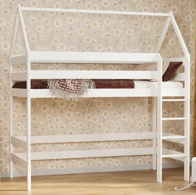 Image de Loft Bed Lit d'enfant superposé avec escalier Lit d'enfant surélevé Lit adulte adolescent, 80x160 blanc