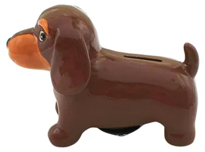 Produktbild von Titel: Spardose Hund Dackel Keramik braun 9x18x13