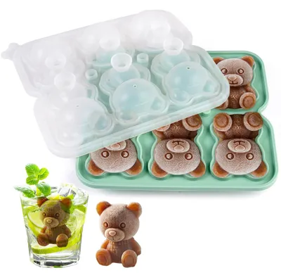 Silikon-Eiswürfelform Bär 6 Fächer BPA-frei mit Deckel