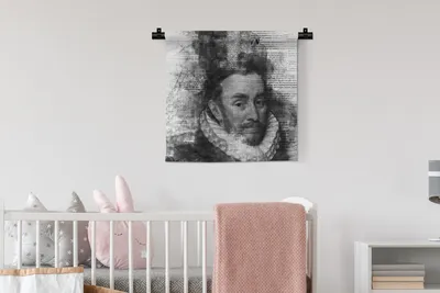 Produktbild von MuchoWow® Wandteppich Wandbehang Porträt von Wilhelm I. - Adriaen Thomasz - Schwarz und Weiß 60x60 cm Tapisserie Dekoration Wandtuch - Dekorationen - Wand Decke