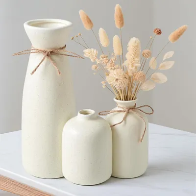 Produktbild von Vase Keramikvasen, 3er-Set, moderne Blumenvase, Pampasgras-Vase, handgefertigte Vase, moderne Boho-Vasen für Heimdekoration, Hochzeitsdekoration (Beig