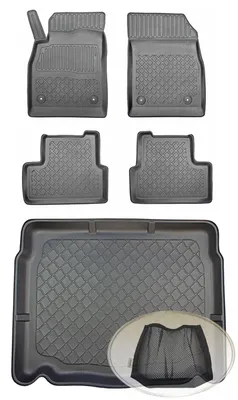 Produktbild von SET Kofferraumwanne Gummifußmatten für Opel Astra J Schrägheck Hatchback 5-türer 2009-2015 vertiefte Ladefläche