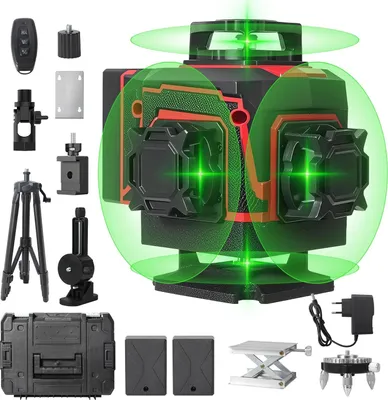 Image de Laser rotatif 4D - 16 lignes 4×360° - Autonivelant - Haute précision - Plusieurs modes de lignes - 2 batteries + trépied - Prise UE - Marron