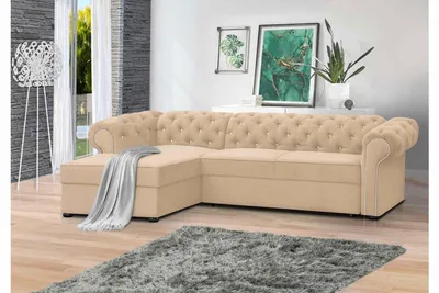 Produktbild von FURMEB 24 Ecksofa SWAROWSKI mit Schlaffunktion, linke Seite, 280x180 cm, mit Steppung und Diamantmuster, BEIGE