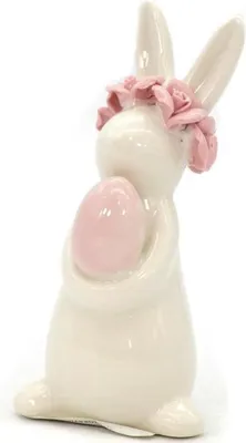 Produktbild von Keramikfigur Hase mit Ei und Blumenkranz, 12,5 cm