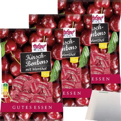 Produktbild von Hofgut Kirschbonbons 3er Pack (3x150g Beutel) + usy Block