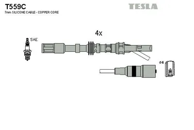 Produktbild von TESLA T559C Zündkabelsatz Zündleitungssatz für VW Golf IV Schrägheck (1J1) Golf IV Variant (1J5) für AUDI A3 Schrägheck (8L1) für SKODA für SEAT