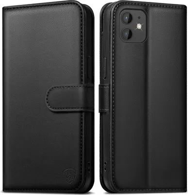 Produktbild von Klapphülle iPhone 11 Schwarz RFID Schutz Glas Kartenfächer Standfunktion