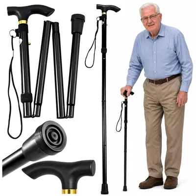 Obrázok produktu pre Teleskopická skladacia hliníková vychádzková palica pre seniorov čierna 85-95cm