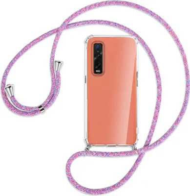 Produktbild von Handykette Backcover-Schutzhülle mit Band (Metall silberfarben) für Oppo Find X2 Pro - lila/rosa/blau