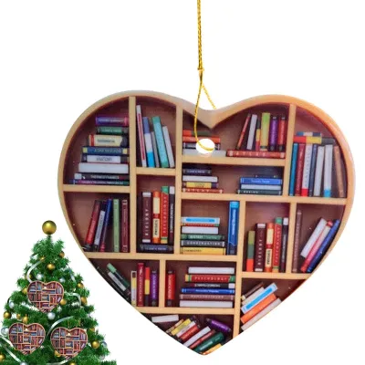 Herzornament für Bücherliebhaber, Vintage Holz, Weihnachtsbaumanhänger