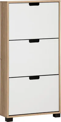 Produktbild von Flur Schuhkipper in weiß matt mit Eiche 60 cm breit, 3 Klappen - ELURU-80