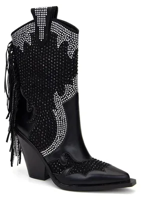 Produktbild von Damenschuhe, Stiefel – Blockabsatz – Westernstil – spitz zulaufend – mit Fransen – mit Strass