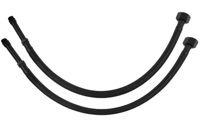 Two black flexible hoses with connectors on a white background.