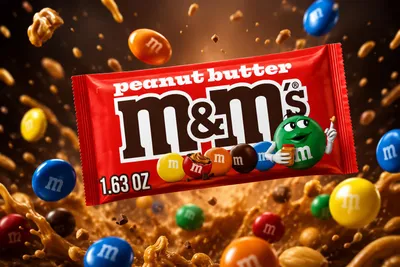 Produktbild von M&M's Peanut Butter 46,2 g – Schokolinsen mit Erdnussbutterfüllung USA, KI-generiertes Bild