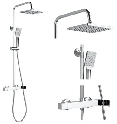 Duschsystem 21 cm Regendusche, 3 Strahlarten, höhenverstellbar 80-117 cm
