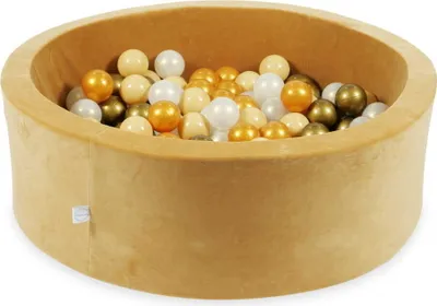 Produktbild von Bällebad 90x30 Samtig weich Carmel – Mit 200 Bällen / Beige, Altgold, Gold, Meerjungfraueneffekt