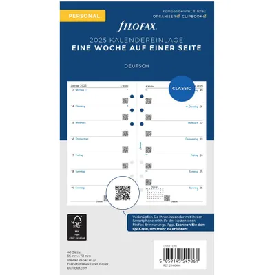 Produktbild von FILOFAX Kalendereinlage 2025 Personal 1 Woche - 1 Seite  weiss deutsch 25-68444