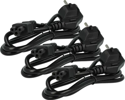 Produktbild von vhbw 3x Netzkabel Schutzkontaktstecker kompatibel mit Vorwerk Kobold VR300, VR100, VR200 - C5 Micky Mouse Kleeblatt Buchse, 1,2 m