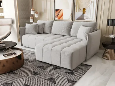 Produktbild von Ecksofa Schlafsofa TREVISO Stoff Monolith Hellgrau Ottomane Rechts