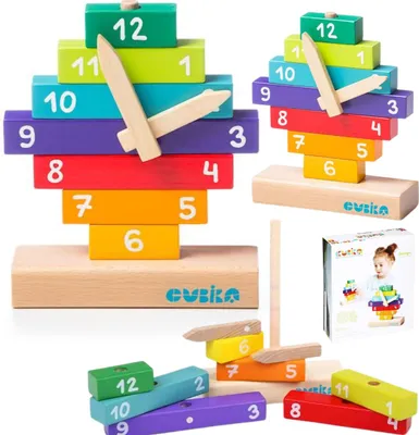 Produktbild von Uhr-Sortierer Holzköpfe Zahlen Zeiger Lernset Für Kinder