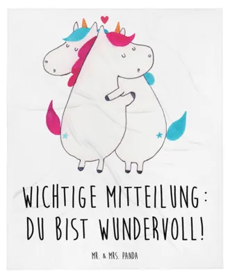 Produktbild von Mr. & Mrs. Panda Decke Einhorn Mitteilung - Weiß - Geschenk, Einhörner, Wohndecke, Tagesdecke, Liebe, Unicorn, Valentinstag, Kuscheldecke, Spruch, Partner, Bettdecke