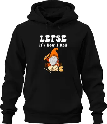 Produktbild von LEFSE It's How I Roll gnome rolling pin Norwegian funny kitchen Uni Hoodie Kapuzenpullover, Schwarz, XXL