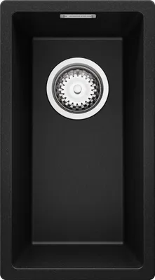 Produktbild von PRIMAGRAN Spülbecken Schwarz 26x47cm, Granitspüle 1 Becken + Ablauf-Set, Küchenspüle ab 30er Unterschrank - London Slim