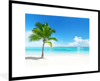 Produktbild von MuchoWow® Gerahmtes Poster Palme - Strand - Meer - Sommer 90x60 cm - Poster mit Schwarzem Bilderrahmen Wandposter Rahmen Foto Bilder - Wanddekoration - Fotos