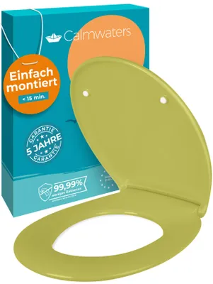 Produktbild von Calmwaters® Premium WC Sitz einfache Montage, Toilettendeckel bis 250 kg,  EU, antibakterieller Duroplast, Absenkautomatik, 2 Montage Optionen, abnehmbar, Klobrille, oval, Oliv-Moosgrün