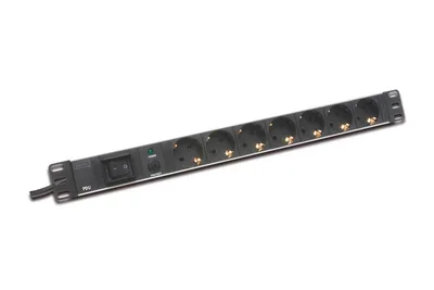 Image de Digitus 19" Bandeau de prises de courant, 250 V, 50/60 Hz, 16 A, 2 m, noir, 482.6 mm (19 ")