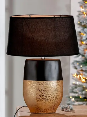 Produktbild von Gilde Tischleuchte, "Tomar", gesprenkelt, Keramik, schwarz, goldfarben, VE 2, L. 23 cm, B. 39 cm, H. 50 cm 47382 4063387473825
