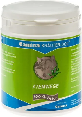 Produktbild von Canina Kräuter-Doc Atemwege, Hund, Puder, Allgemeiner Gesundheitszustand, Universal, 300 g, Natürliche Substanzen botanischen Ursprungs (Süßholzwurzel, Gingko, Thymian, Anis,...
