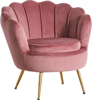 Produktbild von Gepolsterter Samtsessel im Muscheldesign mit goldverchromten Beinen, elegant und raffiniert – ideal für Wohnzimmer, Schlafzimmer oder Flur, Vintage und Retro Design – PERLA – Rosa blush/Gold