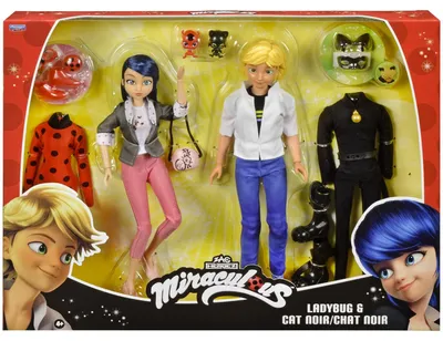 Image de Lot de 2 figurines - BANDAI - Miraculous - Marinette et Adrien avec 2 tenues (Ladybug et Chat Noir), accessoires - 26 cm
