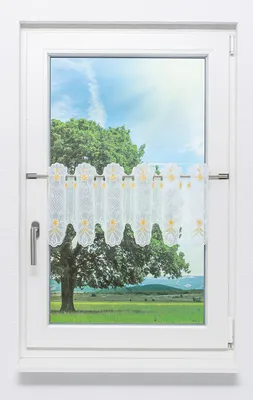 Produktbild von Scheibengardine Plauener Spitze - Blütezeit  (Bx H) 128cm * 30cm Gelb/sonngelb