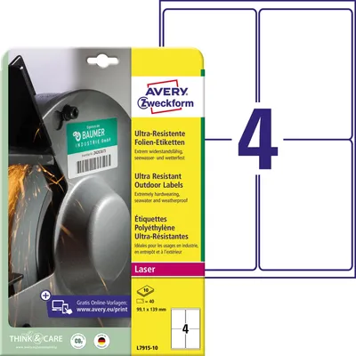 Obrázok produktu pre Avery L7915-10, Biela, Zaoblený obdĺžnik, Permanentný, 99.1 x 139 mm, A4, Polyetylen