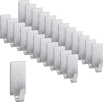 Produktbild von 240 x Klebehaken, Schlüsselhaken Edelstahl, selbstklebend & lösbar, Küche & Bad, Wandhaken eckig, Mehrzweckhaken, silber