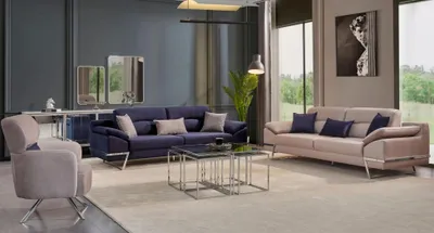 Produktbild von Luxus Sofagarnitur 331 Sitzer Dreisitzer Sofa Sessel Stoff Blau Modern