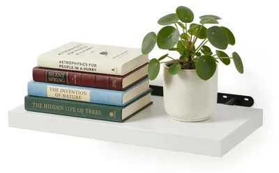 Immagine prodotto di Scaffale da parete Relaxdays, A x L x P: 4 x 40 x 23 cm, effetto legno e metallo, libri, decorazioni, mensola da parete per soggiorno, ingresso, cucina, bianco