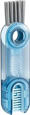 Image de Brosse de nettoyage en forme de U, 3 en 1, pour les couvercles de verres et les bouchons de bouteilles d'eau, couleur : bleu