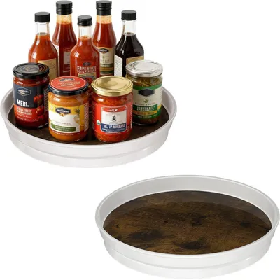 Image de Organisateur rotatif, modèle "Lazy Susan", lot de 2, diamètre 25,4 cm, couleur marron foncé, en mélamine