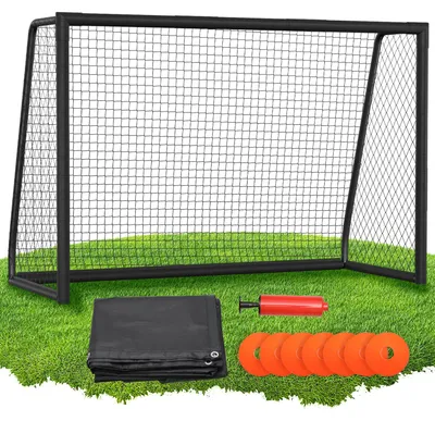 Image de But de football Peviasot 300 x 200 x 120 cm – Grand but de football en métal avec panneau et filet, pour le jardin, l'entraînement et l'extérieur, noir