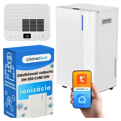 Obrázok produktu pre Odvlhčovač vzduchu Climative DH-20 Cube ION 20L Tichý Pohlcovač Vlhkosti 20L Ionizácia WiFi Smart Life Tuya 40 m² +Časovač +Hygrostat Biely Výkonný