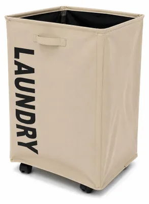 Wäschebox mit Rollen, Kunststoff, 80 Liter, beige, 40x33x58 cm