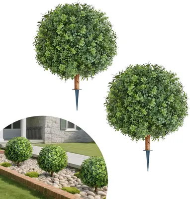 Produktbild von VEVOR Künstliche Formschnitt-Buchsbäume mit Erdspieß, 2er-Set 559 mm Kunstpflanze, Dekopflanze, für Dekoration, Veranda, Außen- & Innenbereich, Terrasse, Garten, Balkon, Hinterhof