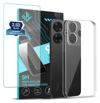 Produktbild von Handyhülle für Xiaomi Redmi 13 mit 9H Displayglas Displayschutz Hülle Transparent Flexibel Elastisch Case Cover Backcover Schutzhülle