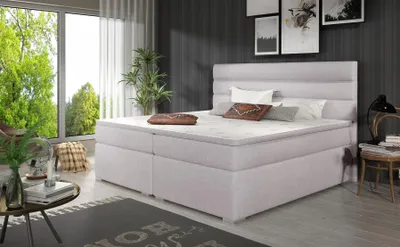 Produktbild von Boxspringbett Schlafzimmerbett FESTO 140x200cm Stoff Sawana Hellgrau