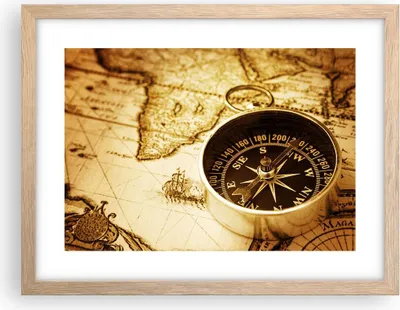 Produktbild von Gerahmtes Poster - Rahmen in heller Eiche - Kompass alt reisen Reise - 40x30 cm - Wand Bild - Wanddeko - Wandbilder - Wandposter - Bilderrahmen - Bilder - Kunstdruck - Wandbild - P2NAA40x30-2103